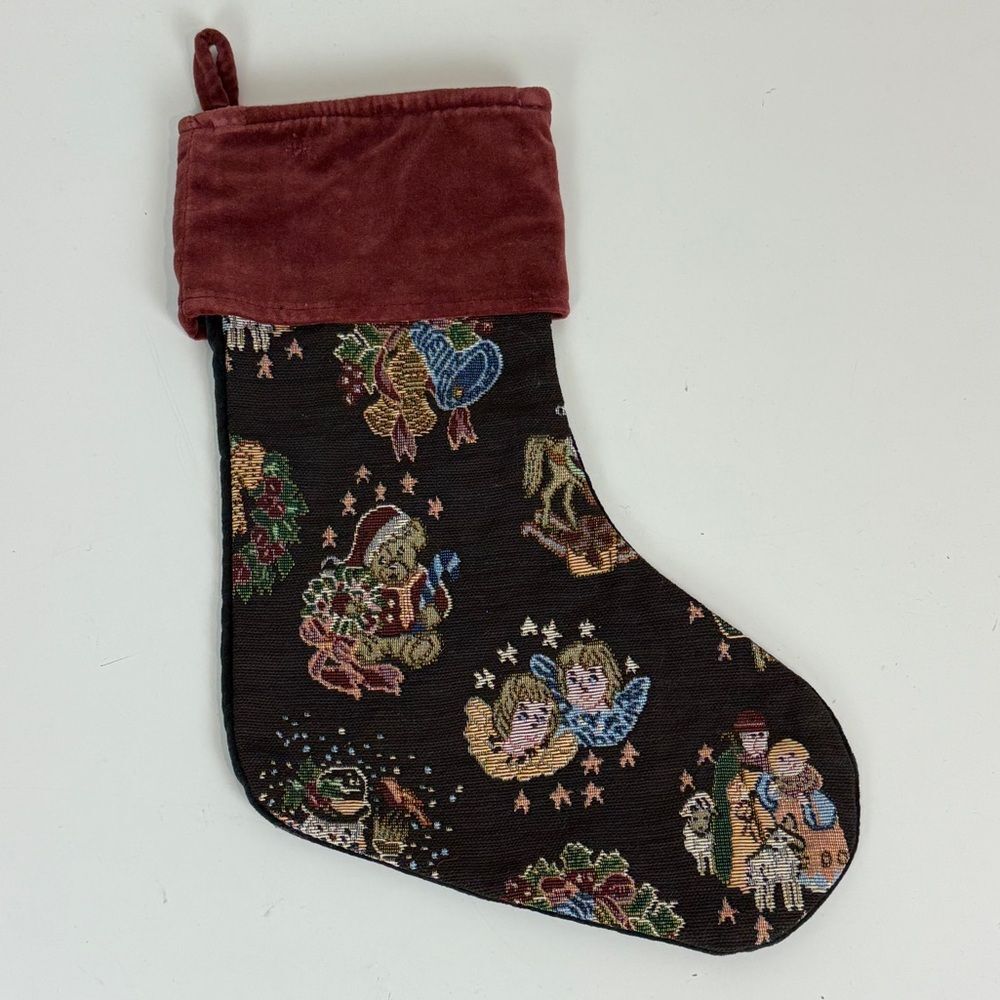 Vintage Tapestry & Velvet Christmas Stocking